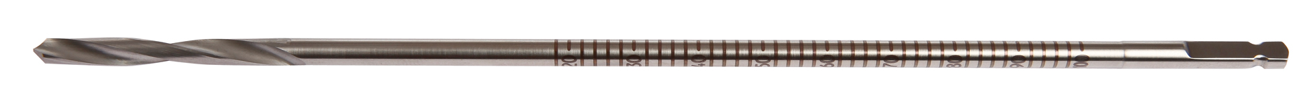 Image of a laser-marked twist drill bit for medical use, marked by KKS.